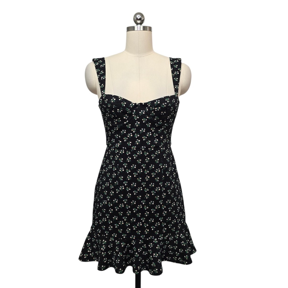 Hutch Black Floral Daisy Print Sweetheart Ruffle Hem Mini Dress Women's‎ Size XS